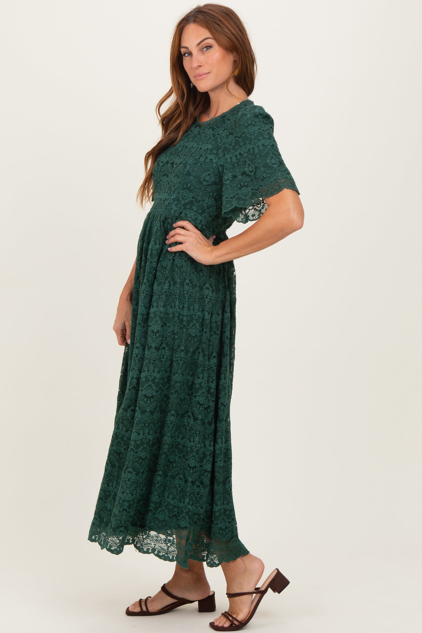 Forest Green Floral Lace Midi Dress Forest Green Floral Lace Midi Dress