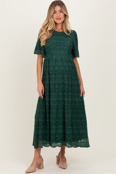 Forest Green Floral Lace Maternity Midi Dress Forest Green Floral Lace Maternity Midi Dress