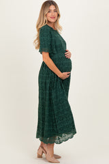 Forest Green Floral Lace Maternity Midi Dress