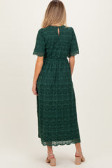 Forest Green Floral Lace Maternity Midi Dress