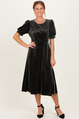 Olive Velvet Short Sleeve Maternity Midi Dress