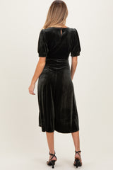 Olive Velvet Short Sleeve Maternity Midi Dress