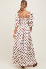 Brown Printed Smocked Crop Top Maxi Skirt Maternity Set