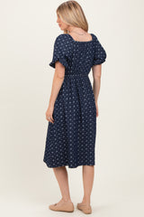 Navy Blue Floral Jacquard Denim Dress