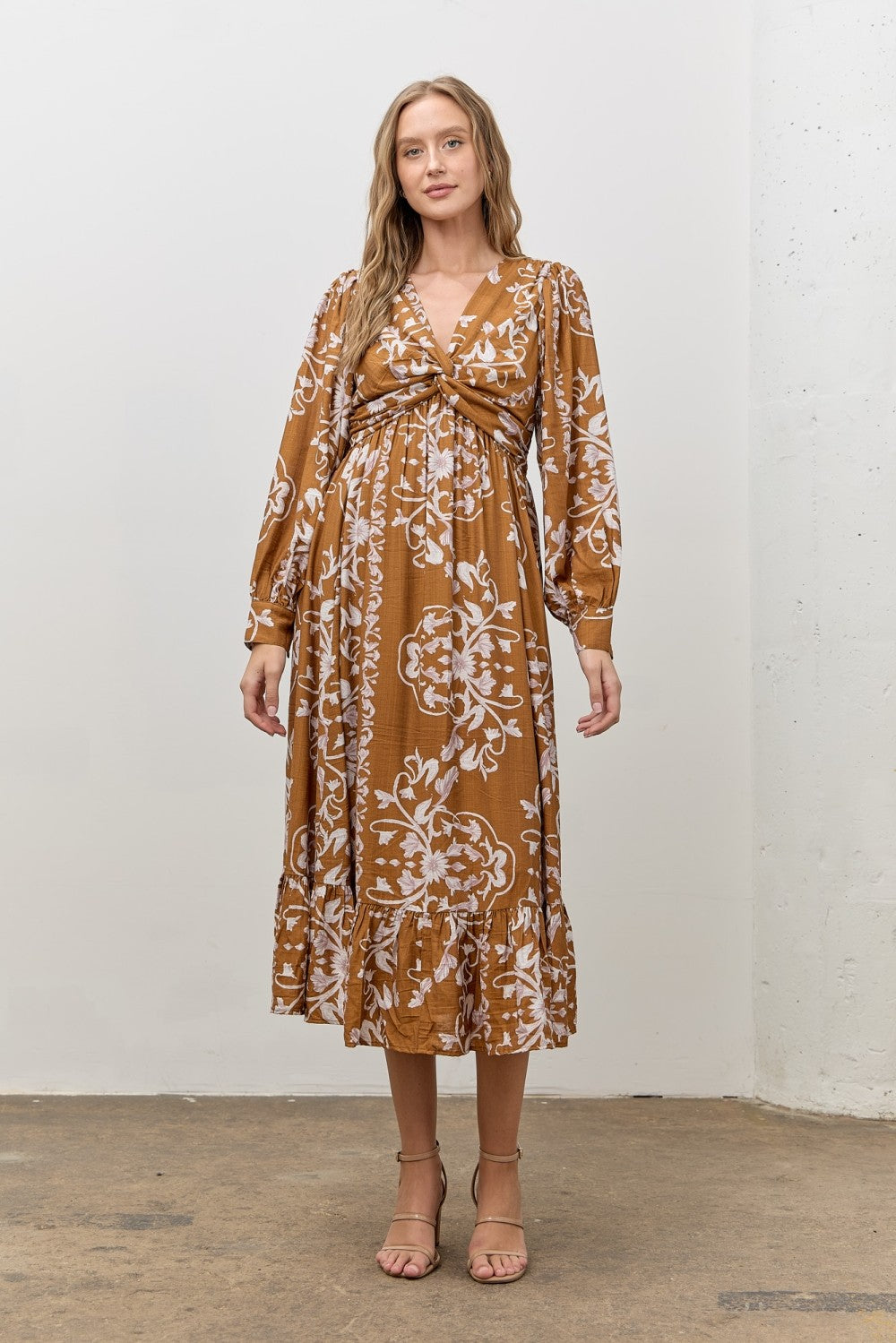 fitted lace wedding dress Women's Ease Into It Camel Brown Knit Half-Zip Funnel Collar Longline Sweater Dress | Color: Tan | Size: M main image 0