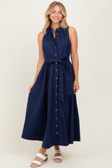 Navy Button Down Sleeveless Shirt Dress