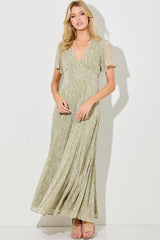 Light Olive Floral Chiffon V-Neck Maternity Maxi Dress