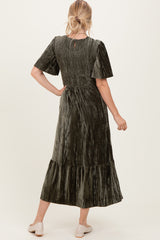 Olive Smocked Velvet MIdi Dress