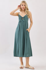 Teal Front Tie Sleeveless Midi Dress