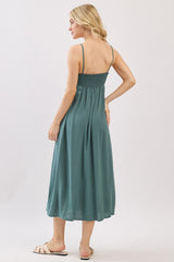 Teal Front Tie Sleeveless Midi Dress