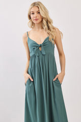 Teal Front Tie Sleeveless Midi Dress