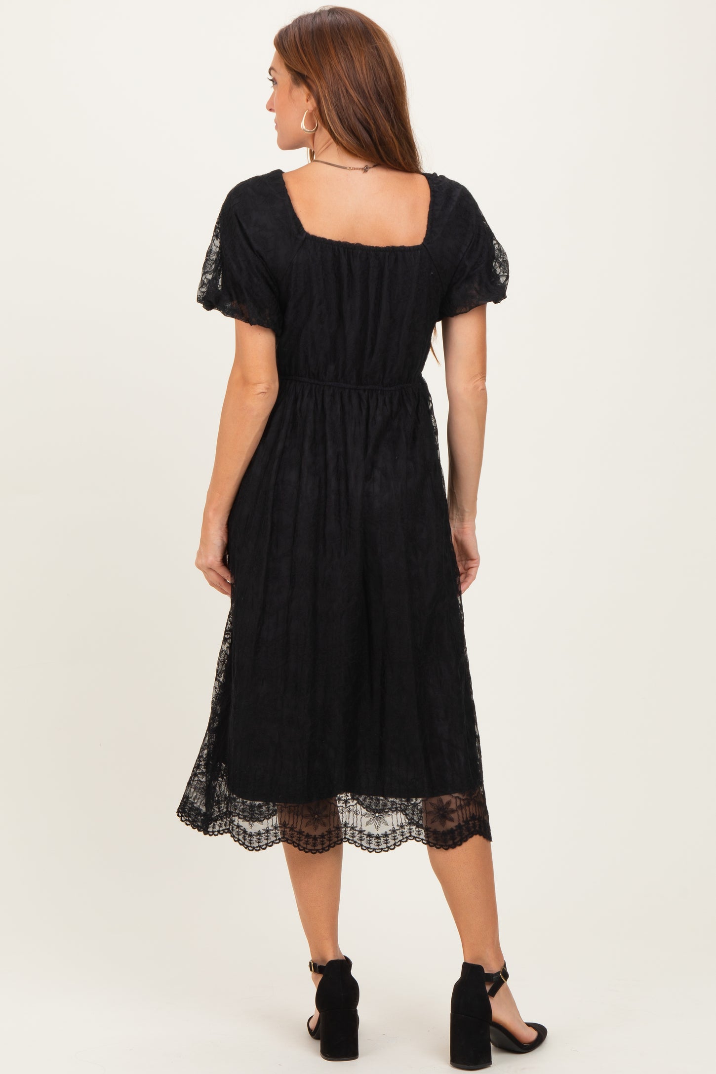 Black Lace Sweetheart Neck Short Sleeve Midi Dress PinkBlush Black Lace Sweetheart Neck Short Sleeve Midi Dress PinkBlush