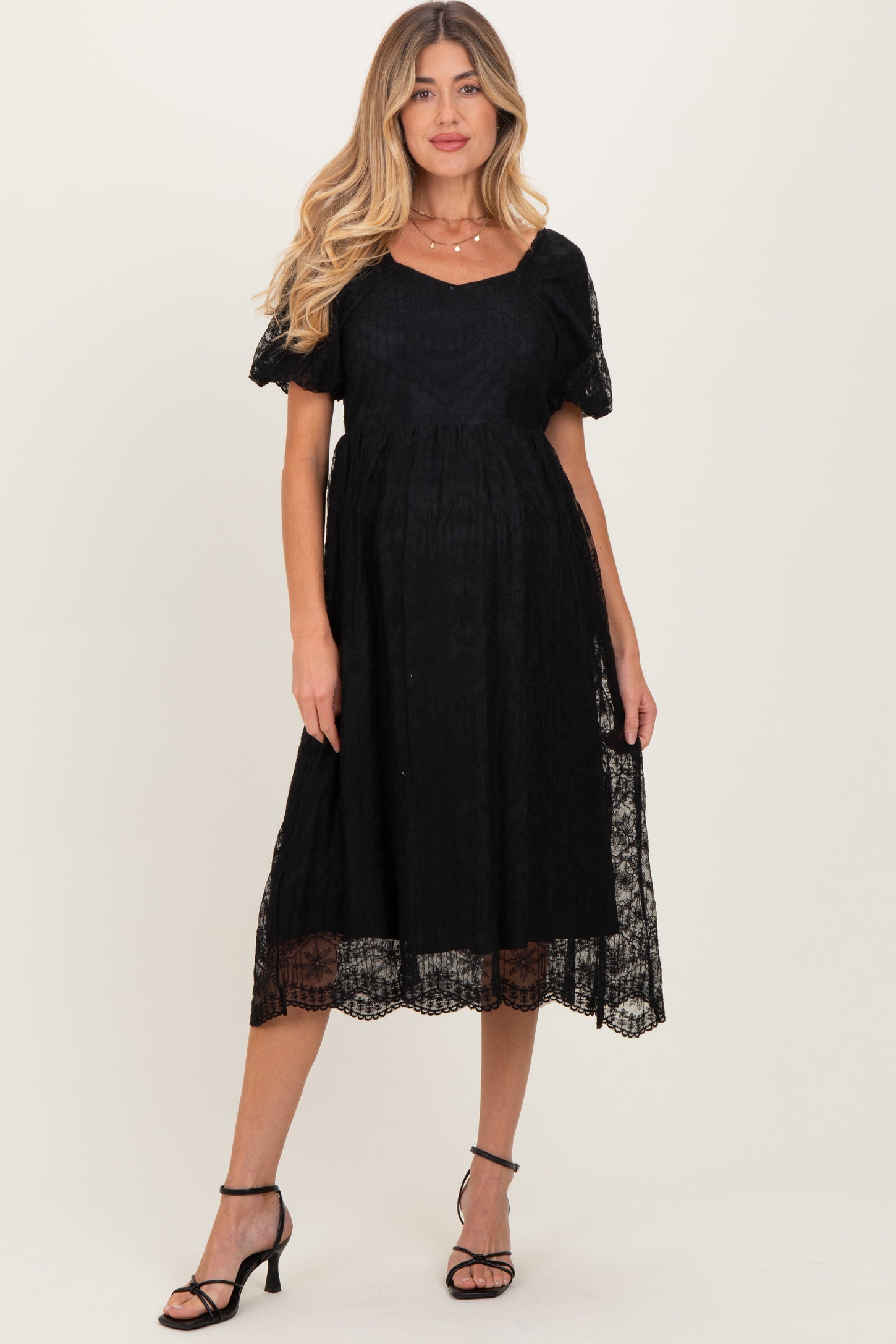 Black Lace Sweetheart Neck Short Sleeve Maternity Midi Dress PinkBlush Black Lace Sweetheart Neck Short Sleeve Maternity Midi Dress PinkBlush