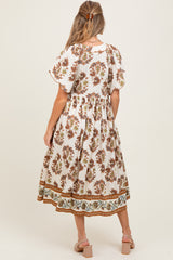 Mocha Floral V-Neck Button Detail Maternity Mid Dress
