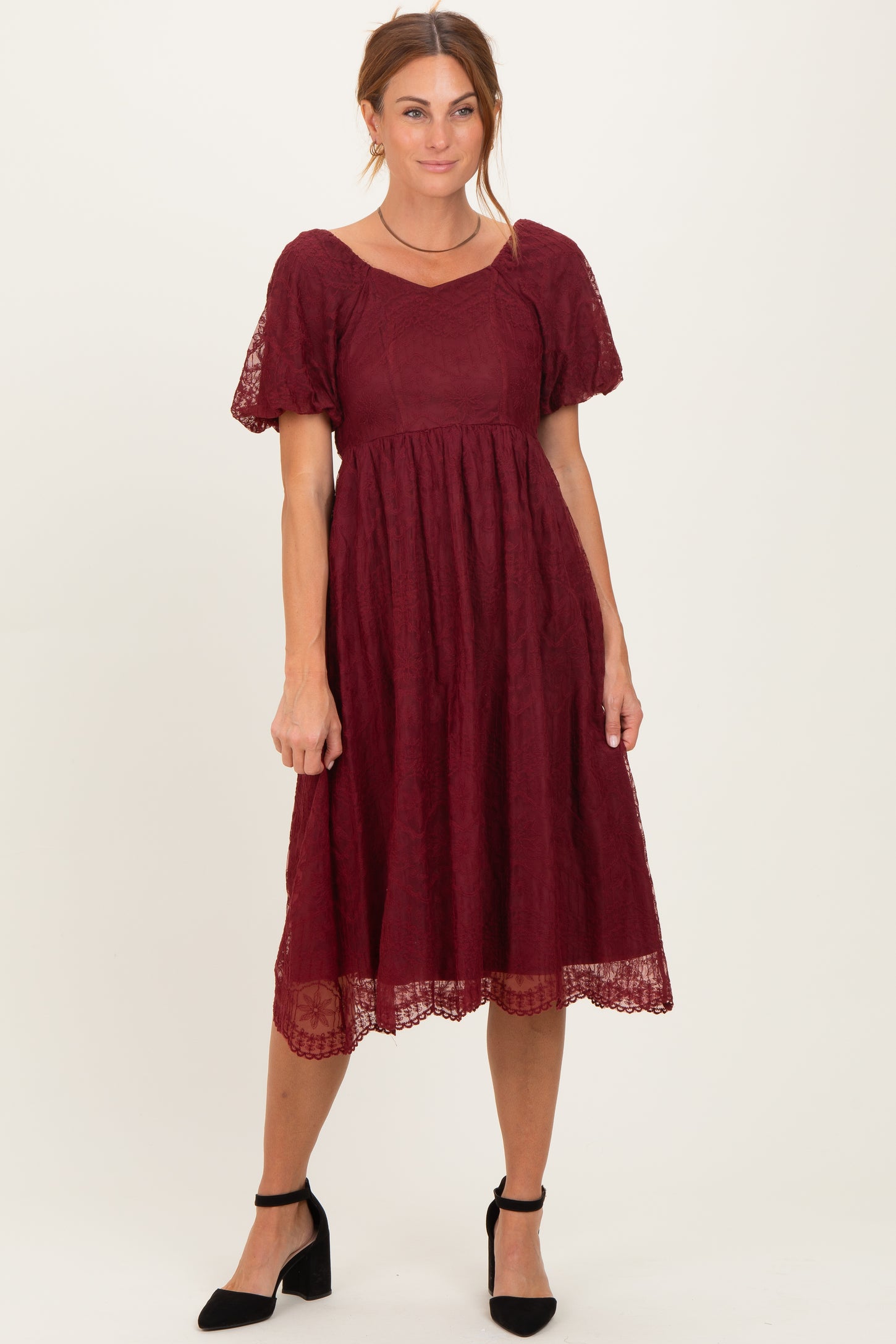 Burgundy Lace Sweetheart Neck Short Sleeve Midi Dress PinkBlush Burgundy Lace Sweetheart Neck Short Sleeve Midi Dress PinkBlush
