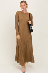 Mocha Ribbed Long Sleeve Maternity Maxi Dress