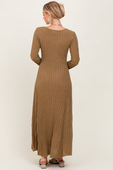 Mocha Ribbed Long Sleeve Maxi Dress