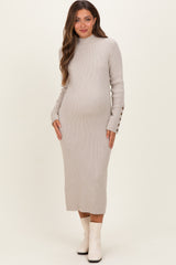 Heather Grey Button Sleeve Sweater Maternity Midi Dress