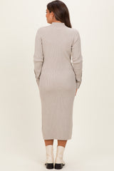 Heather Grey Button Sleeve Sweater Maternity Midi Dress