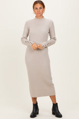 Heather Grey Button Sleeve Sweater Midi Dress