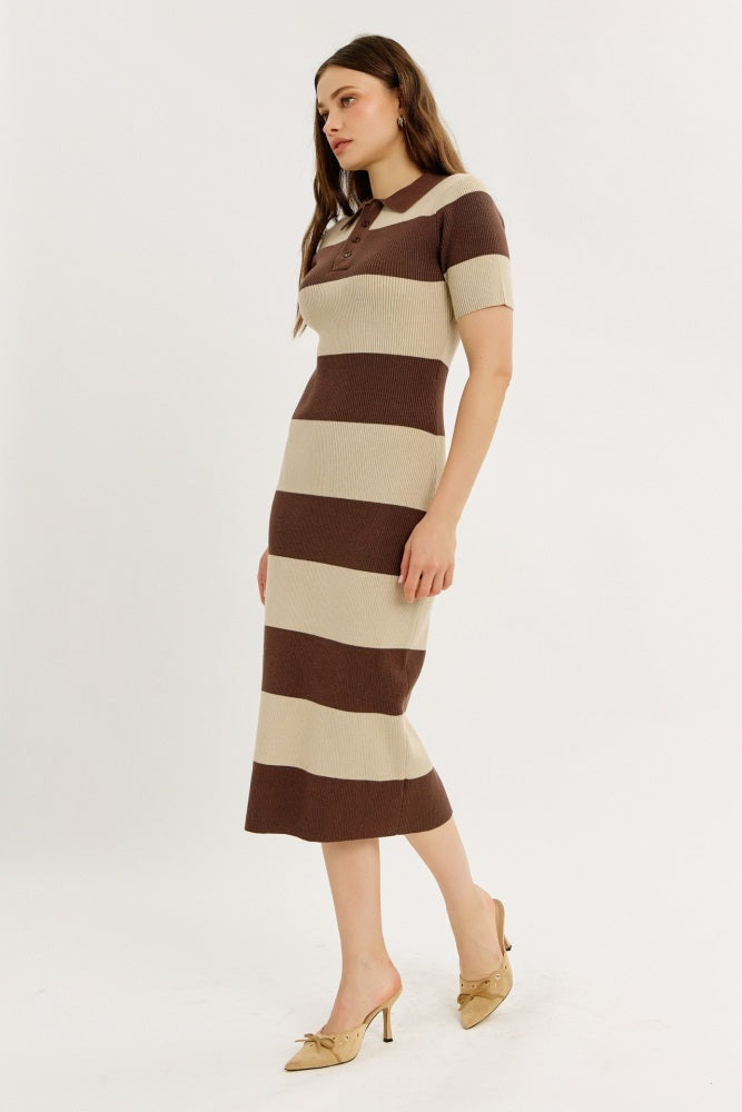rib knit polo midi dress BIANA Gillian Rib Knit Midi Polo Dress