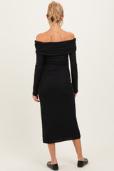 Black Off Shoulder Long Sleeve Maternity Maxi Dress