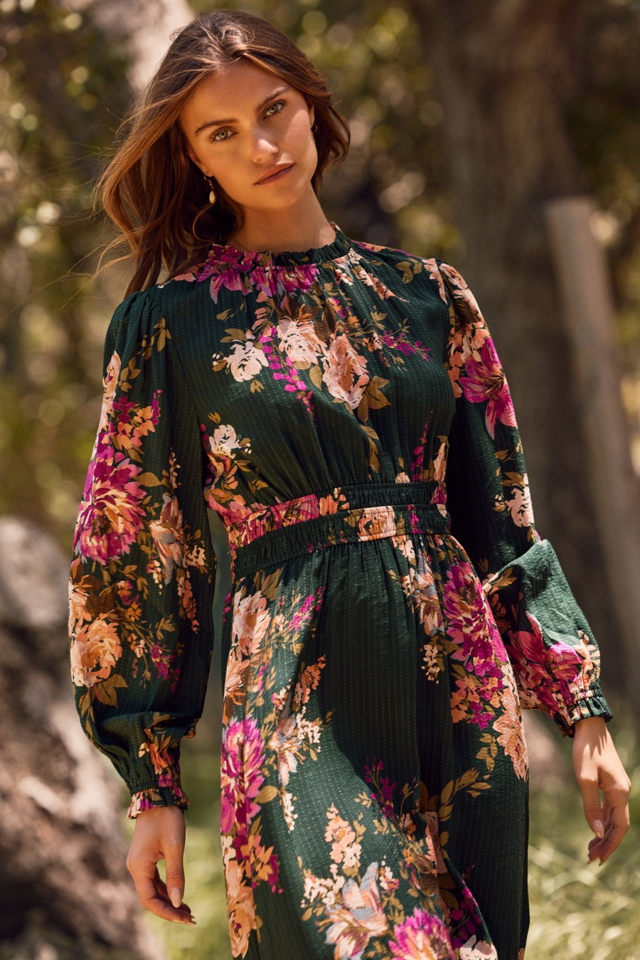 Forest Green Floral Long Sleeve Midi Dress PinkBlush Forest Green Floral Long Sleeve Midi Dress PinkBlush
