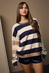 Navy Colorblock Stripe Maternity Oversized Sweater