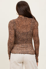 Mocha Animal Print Mesh Ruffle Neck Maternity Top