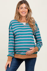 Teal Contrast Stripe Oversized Maternity Sweatshirt