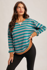 Teal Contrast Stripe Oversized Sweatshirt