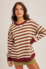 Brown Contrast Stripe Oversized Maternity Sweatshirt