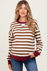 Brown Contrast Stripe Oversized Maternity Sweatshirt