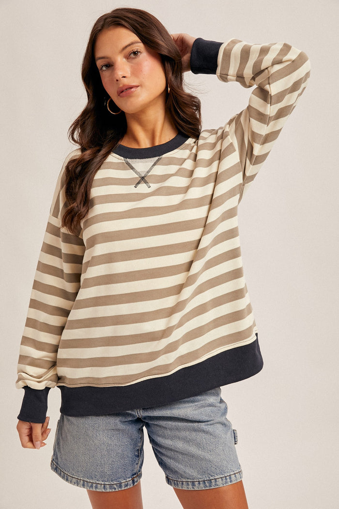 Navy Contrast Stripe Oversized Sweatshirt