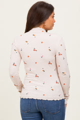 Ecru Knit Embroidered Floral Ruffle Hem Maternity Top