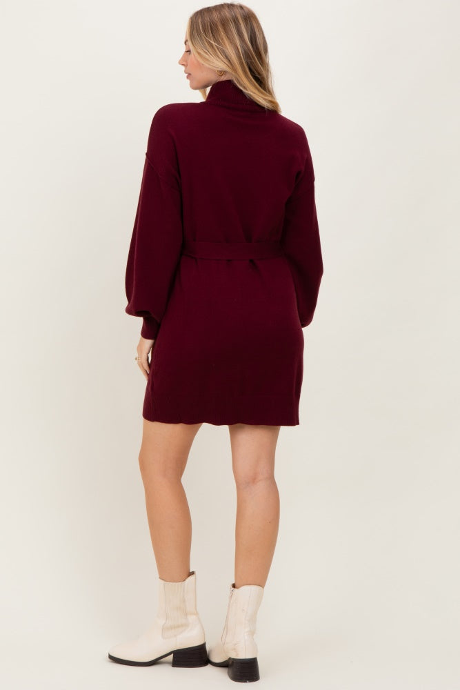 belted sweater dress Burgundy Turtleneck Belted Mini Sweater Dress – PinkBlush