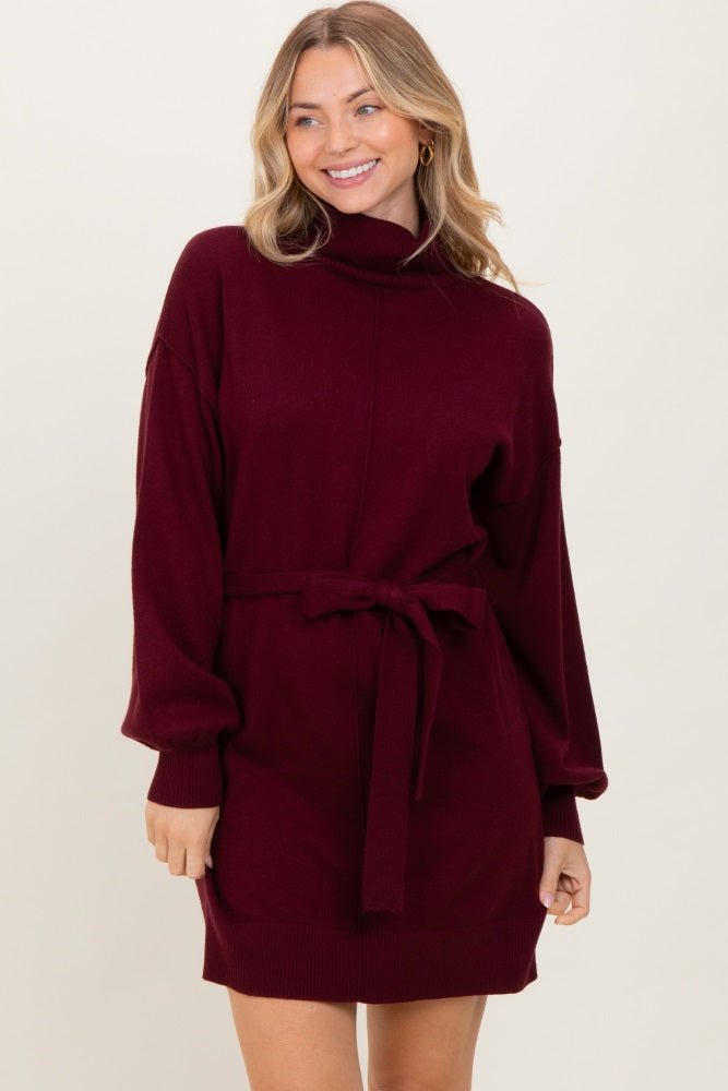 Burgundy Turtleneck Belted Mini Sweater Dress PinkBlush Burgundy Turtleneck Belted Mini Sweater Dress PinkBlush