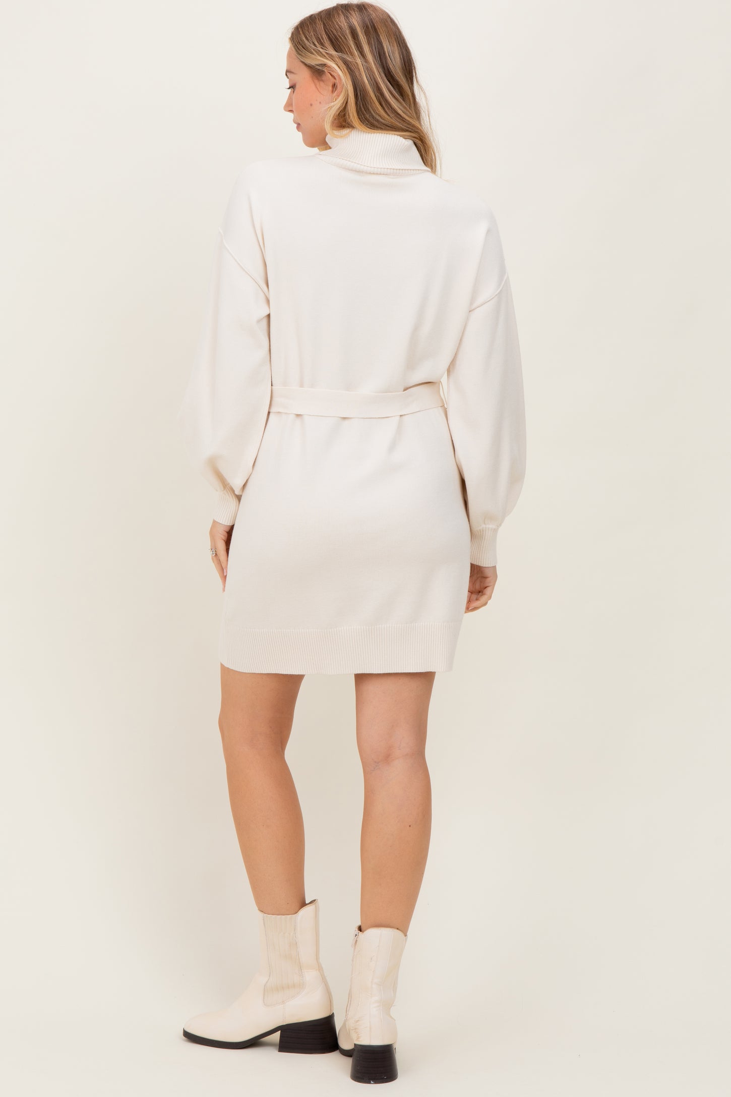 Cream Turtleneck Belted Mini Sweater Dress – PinkBlush