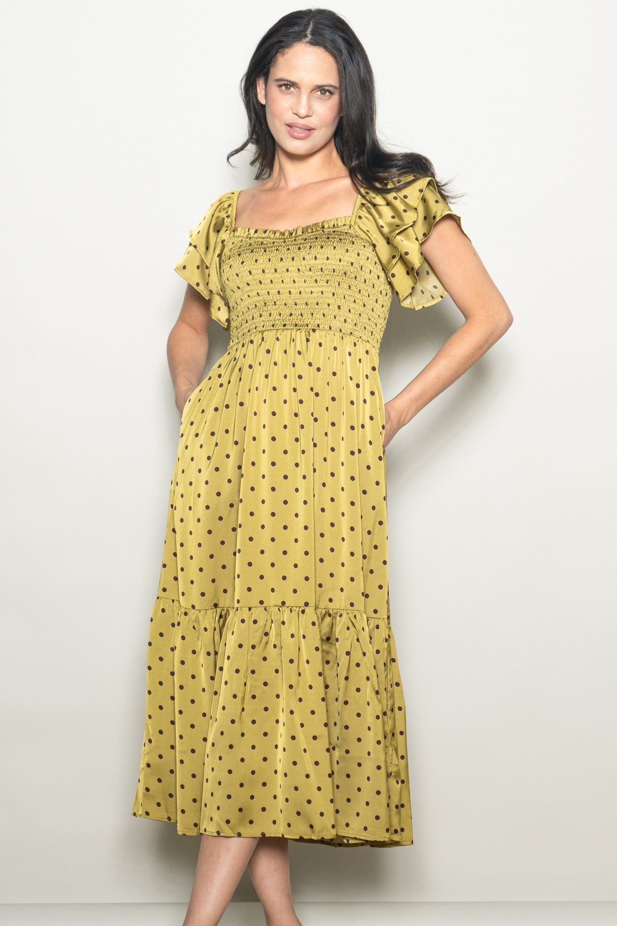 dot and lu maternity drop waist dress Navy Polka Dot Smocked Maternity Midi Dress  PinkBlush