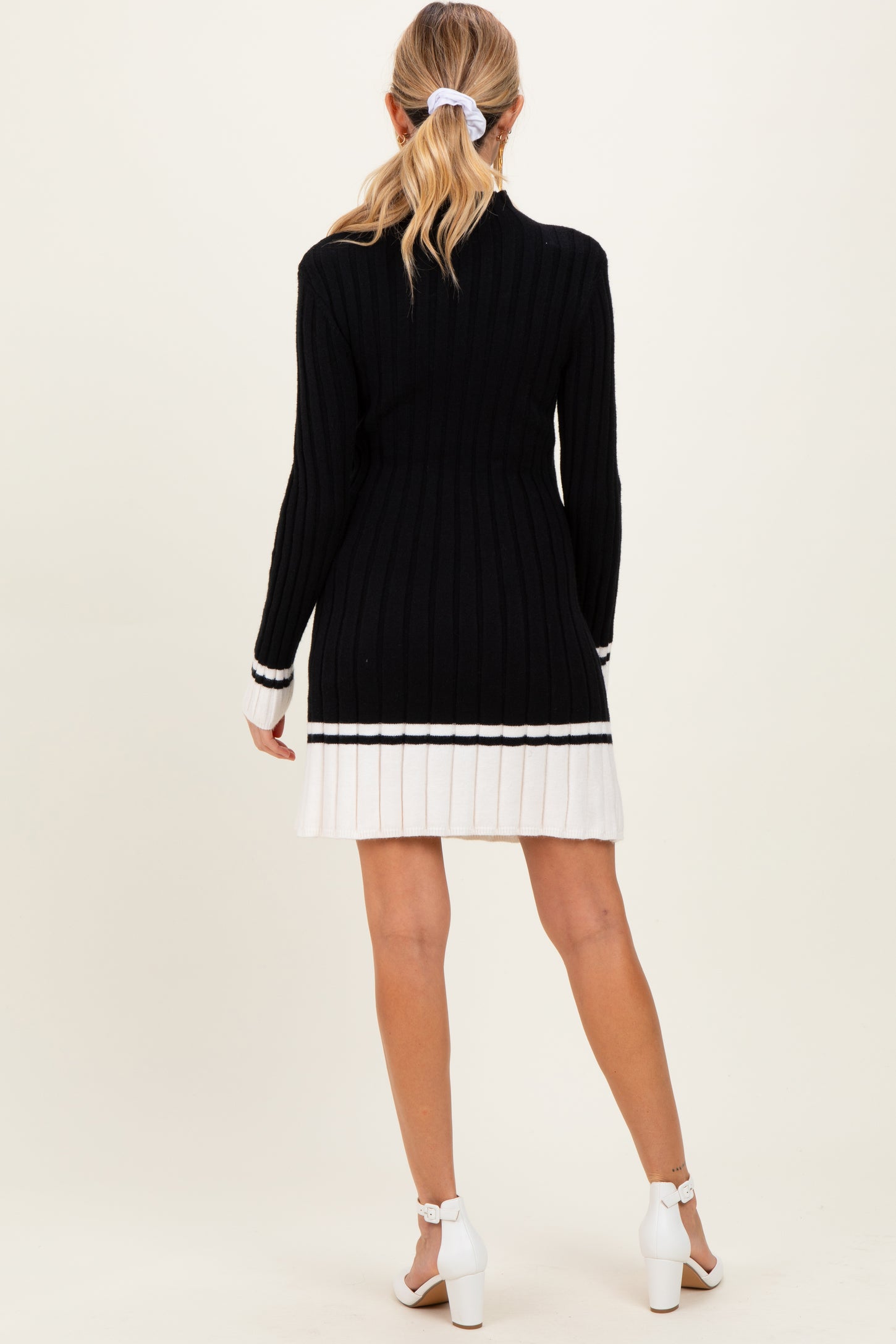 Black Ribbed Contrast Hem Maternity Sweater Dress