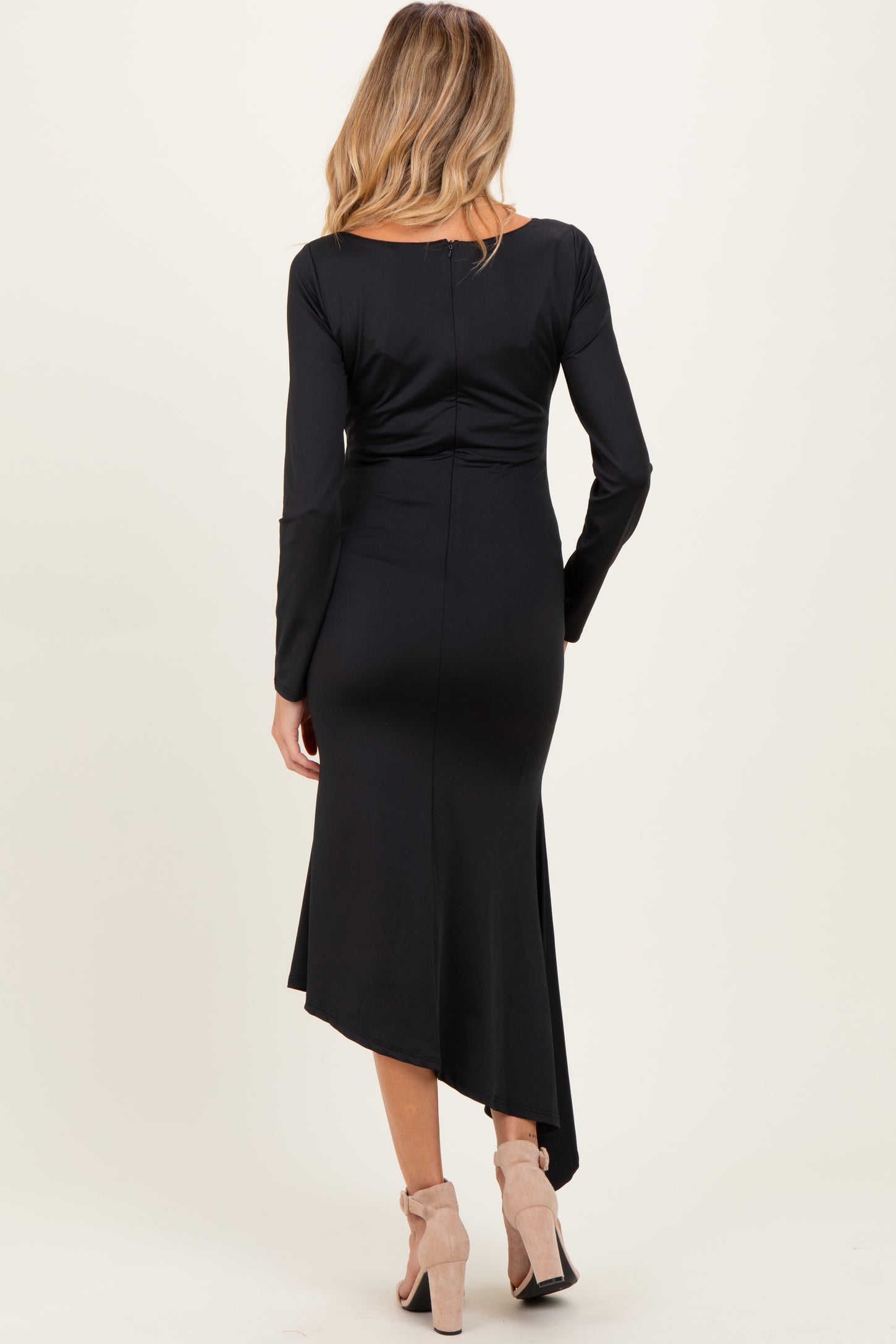Black Asymmetric Hem Maternity Midi Dress – PinkBlush Black Asymmetric Hem Maternity Midi Dress – PinkBlush
