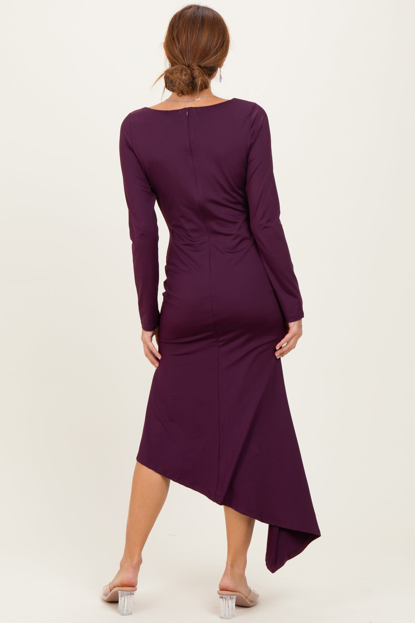 Plum Asymmetric Hem Midi Dress