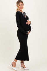 Black Tie Neck Maternity Sweater Midi Dress