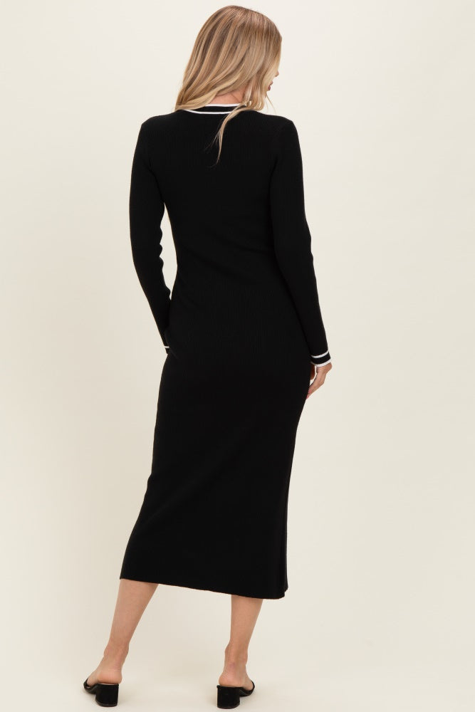 Black Tie Neck Sweater Midi Dress