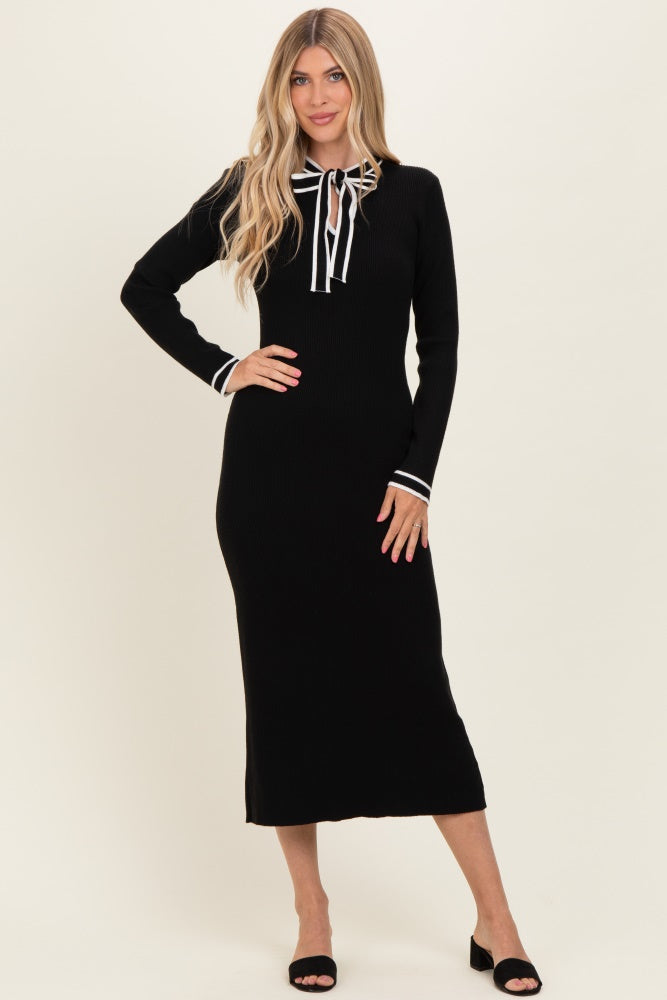 Black Tie Neck Maternity Sweater Midi Dress – PinkBlush