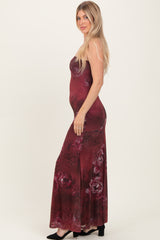 Burgundy Floral Strapless Maxi Dress
