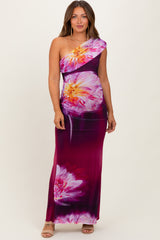 Plum Floral One Shoulder Maternity Maxi Dress
