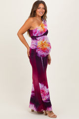Plum Floral One Shoulder Maternity Maxi Dress