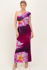 Plum Floral One Shoulder Maxi Dress