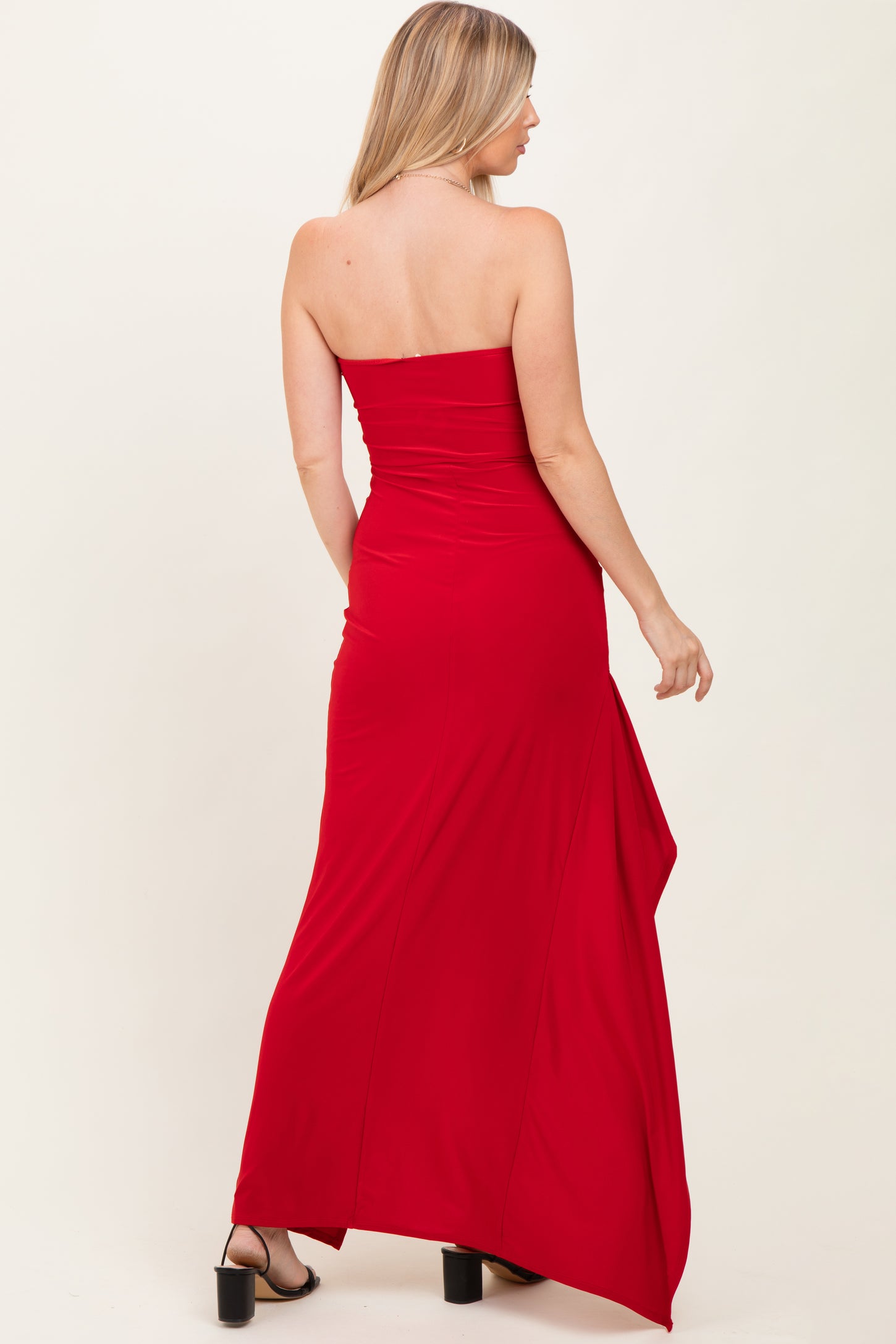 Red Strapless Front Slit Maxi Dress